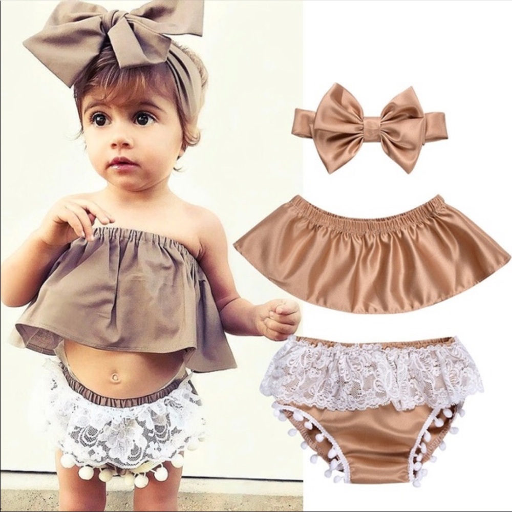 Champagne Baby girl princess romper 3 set pc